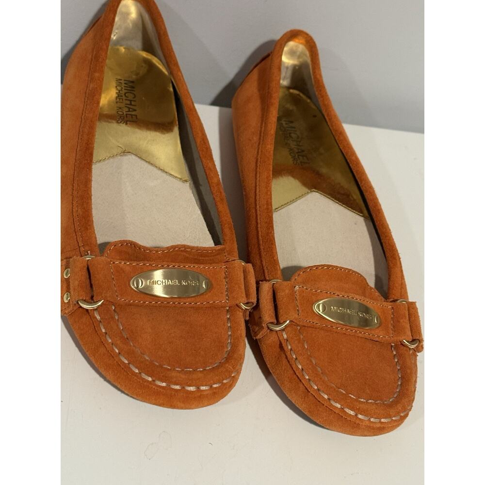 MICHAEL KORS Orange Suede Leather Loafers Moccasins Slip On Shoes Women’s Size 7 - Picture 3 of 6